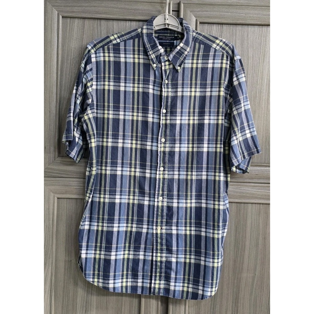 Daniel Cremieux Blue Plaid Button‎ Down Shirt  Tailored Fit SS Sz Large